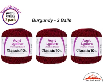 BURGUNDY 3 pack! Aunt Lydia's Classic 10 Crochet Thread. 350yds. Item #154-0492