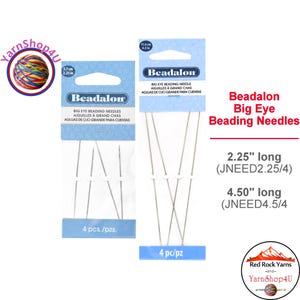 BEADALON Big Eye Needle for stringing beads. Thin needles with long eyes. 4 needles per package. Choose 2.25" or 4.5" size