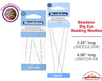BEADALON Big Eye Needle for stringing beads. Thin needles with long eyes. 4 needles per package. Choose 2.25" or 4.5" size