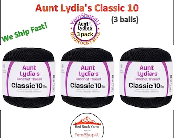 BLACK 3 pack! Aunt Lydia's Classic 10 Crochet Thread. 350yds. Item #154-0012