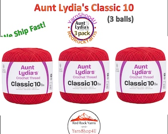 ATOM RED 3 pack! Aunt Lydia's Classic 10 Crochet Thread. 350yds. Item #154-2160