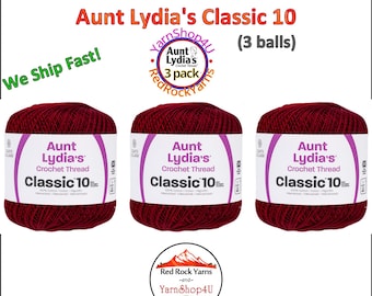 BURGUNDY 3 pack! Aunt Lydia's Classic 10 Crochet Thread. 350yds. Item #154-0492