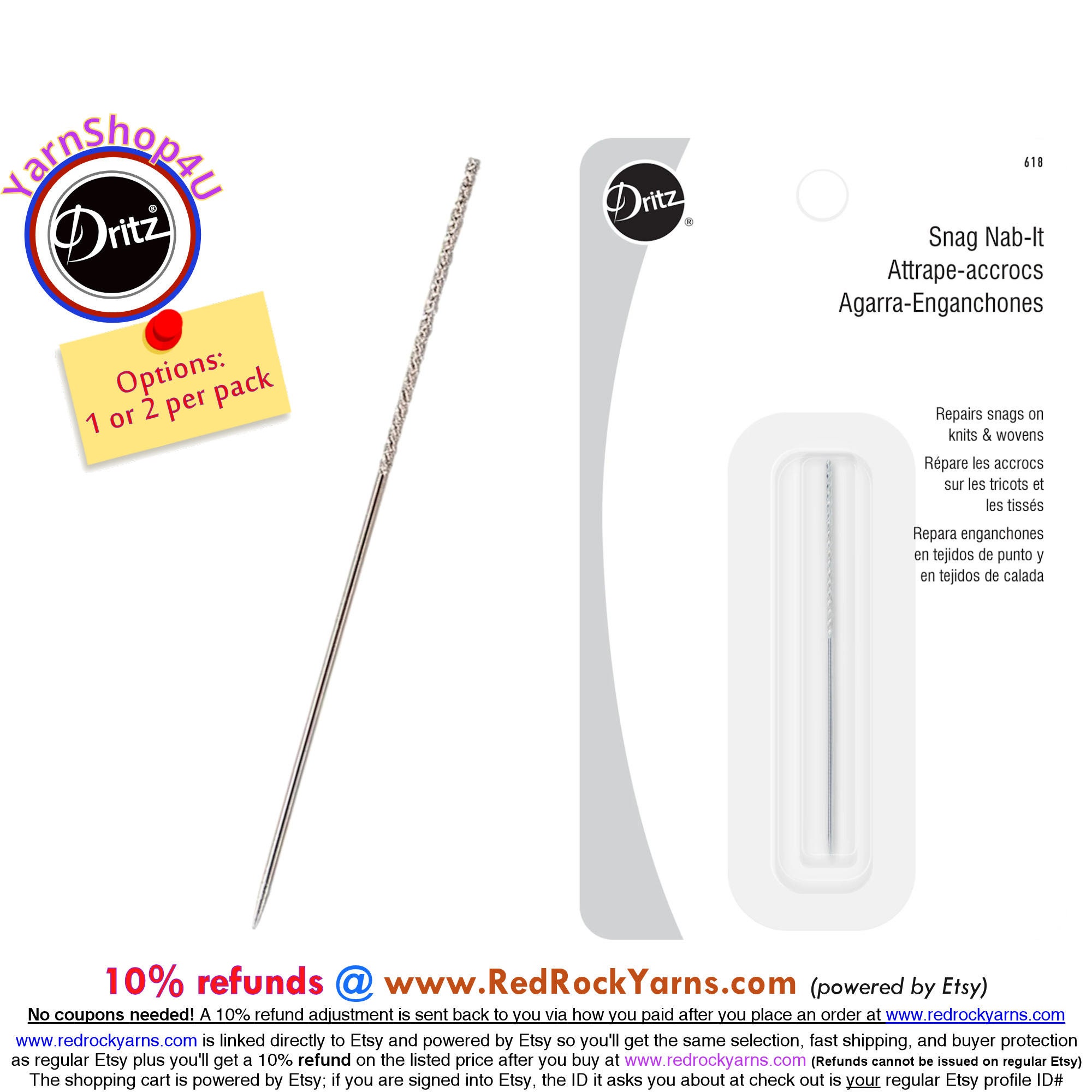 Snag Nab It Dritz Tool by Dritz. get 1 Pack or 2 Use to Fix Snags in Knits  and Wovens. Dritz 618 -  Sweden