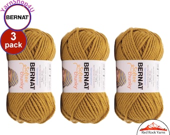 BRASS 3 pack! Bernat Softee Chunky Yarn Super Bulky Yarn. 3.5oz | 108yds | 100% Acrylic Yarn. 3 skeins per pack = Bulk Buy!