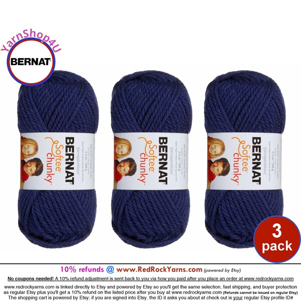 FADED DENIM 3 pack! Bernat Softee Chunky Yarn Super Bulky Yarn. 3.5oz | 108yds | 100% Acrylic Yarn. 3 skeins per pack = Bulk Buy!