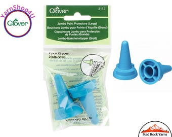 2 Jumbo Clover Point Protectors for Needle sizes 17 - 19 (12.75-15mm). Blue Extra large knitting needle tip covers. Clover #3112