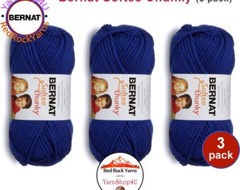 ROYAL BLUE 3 pack! Bernat Softee Chunky Yarn Super Bulky Yarn. 3.5oz | 108yds | 100% Acrylic Yarn. 3 skeins per pack = Bulk Buy!