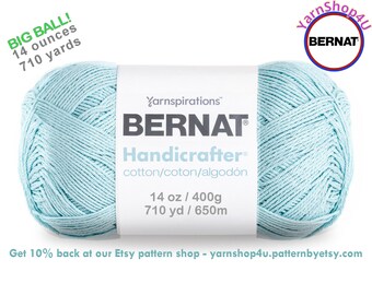 ROBIN EGG - 14oz | 674yds Bernat Handicrafter Cotton yarn. 100% cotton Yarn. Great for dish cloths. Big Ball!
