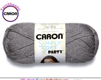 PLATINUM SPARKLE - Caron Simply Soft Party! 3 oz / 164 yds (85 g / 150 m) 99% Acrylic, 1 percent Metallic (3 ounce / 164 yards) Color #0019