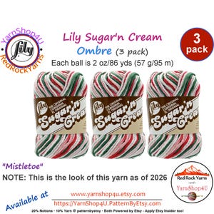 MISTLETOE 3 Pack! 2oz | 95yds. Lily Sugar N Cream The Original 100% Cotton Yarn. 2 ounces / 95 yards ea. 3 skeins Bulk Buy!