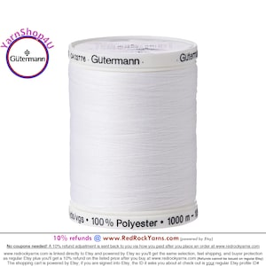 Gutermann Thread Nu White - 1094 yards / 1000 meters. White Sew-All All Purpose Polyester Thread. This is a big spool of sewing thread. #20