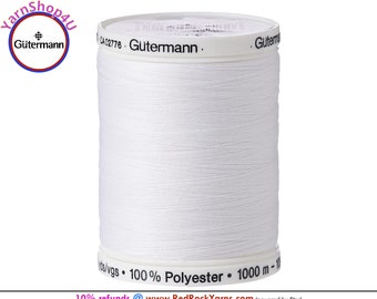 Gutermann Thread Nu White - 1094 yards / 1000 meters. White Sew-All All Purpose Polyester Thread. This is a big spool of sewing thread. #20