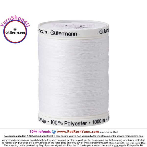 Gutermann Thread Nu White - 1094 yards / 1000 meters. White Sew-All All Purpose Polyester Thread. This is a big spool of sewing thread. #20