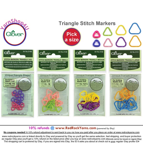 Clover Triangle Stitch Markers Sizes: XS (#3148), Small (#3149), Medium (#3150), Large (#3151)