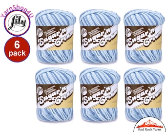 FADED DENIM 6 Pack! 2oz | 95yds each. Lily Sugar N Cream The Original 100% Cotton Yarn. 2 ounces / 95 yards ea. 6 skein bag = Bulk Buy!