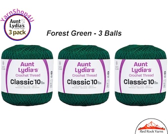 FOREST GREEN 3 Pack! Aunt Lydia's Classic 10 Crochet Thread. Item #154-0449