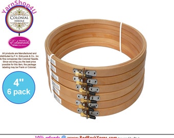 4" Pack of 6 Embroidery hoops. Frank A Edmunds / Colonial Needle Quality Hoops hard wood w/ Smooth rounded edges and screw caps. CNEH-4N