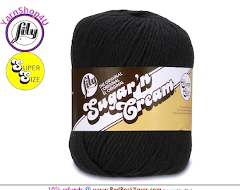 BLACK - Super Size 4oz | 190yds. 100% Cotton yarn. Original Lily Sugar N Cream. Solid Cotton Yarn (4 ounces | 190 yards)