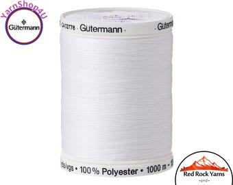 Gutermann Thread Nu White - 1094 yards / 1000 meters. White Sew-All All Purpose Polyester Thread. This is a big spool of sewing thread. #20