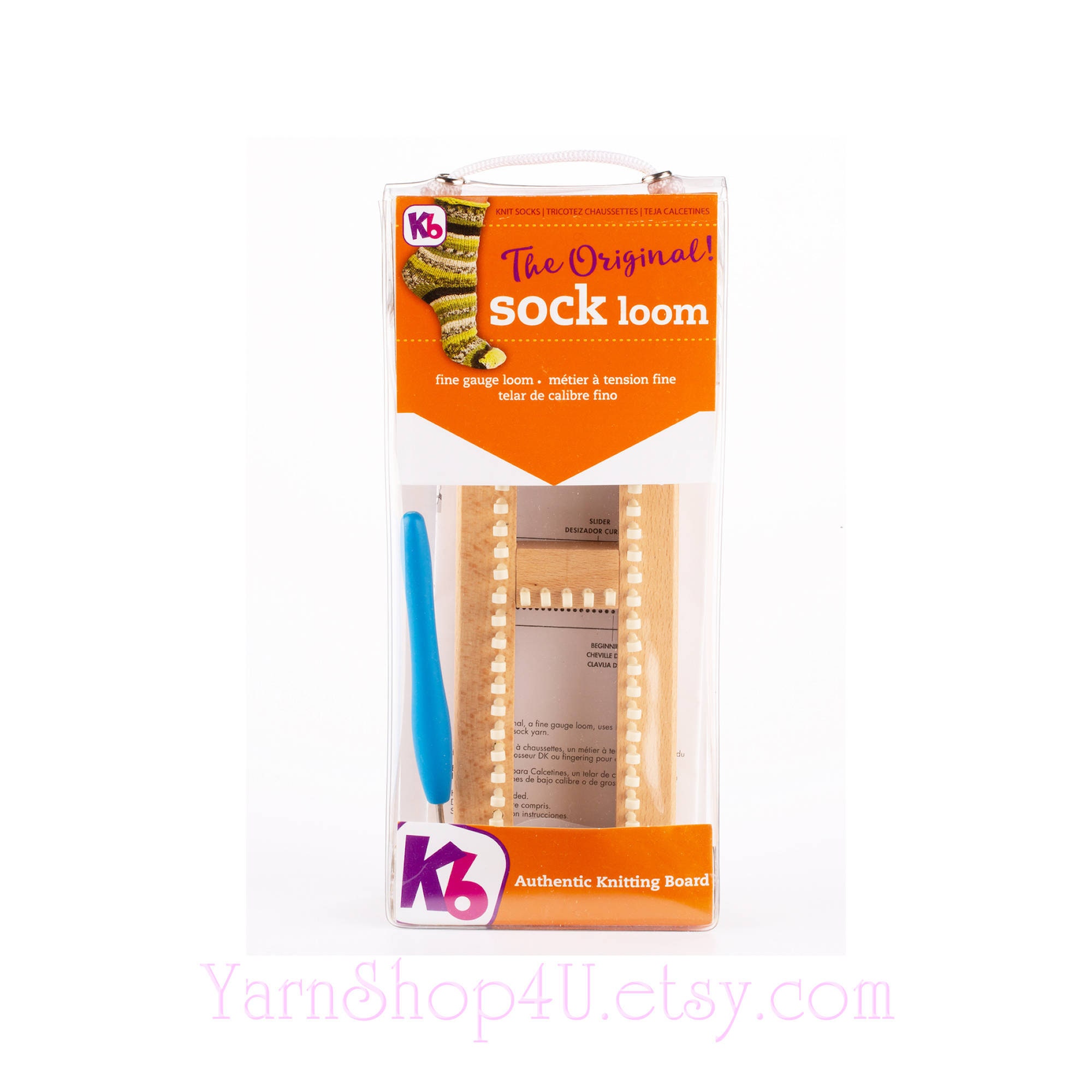 KB Original Sock Loom. Fine Gauge Adjustable Knitting Board w/ hook