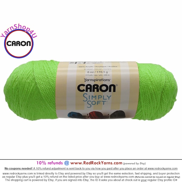 LIME - Caron Simply Soft Brites 6oz / 315yds (170g / 288m) 100% Acrylic yarn. Item H970039607 (aka "Limelight")