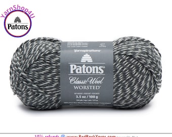 DARK GRAY MARL - Patons Classic Wool Worsted Yarn Medium Weight (4). 100% wool yarn. 3.5oz | 194 yards (100g | 177m)