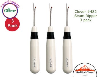 3 pack! Clover Seam Ripper. The seam rippers are 4.5" long and feature a fat ergonomic white plastic handle. Bulk Buy #482/W
