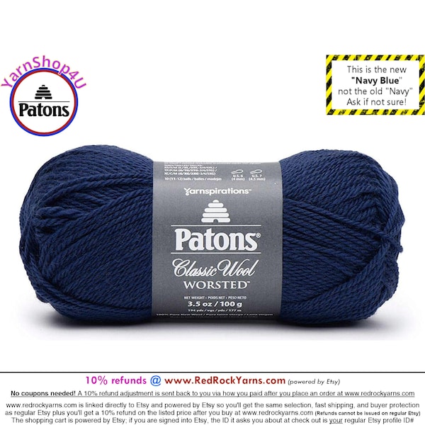 NAVY BLUE Worsted Weight - Patons Classic Worsted Wool. 100% wool yarn. 3.5oz | 194 yards (100g | 177m) This is color #77773