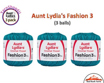 WARM TEAL Fashion 3 Size Aunt Lydia Crochet Thread. One 3 Pack of Aunt Lydia's Fashion 3 Crochet Thread. 3 balls/150yds each. Item #182.0065