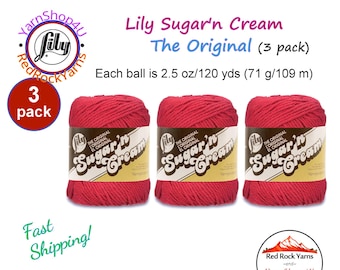 RED 3 Pack! 2.5oz | 120yd The Original Lily Sugar N Cream 100% Cotton Yarn. 3 Skeins Bulk Buy!