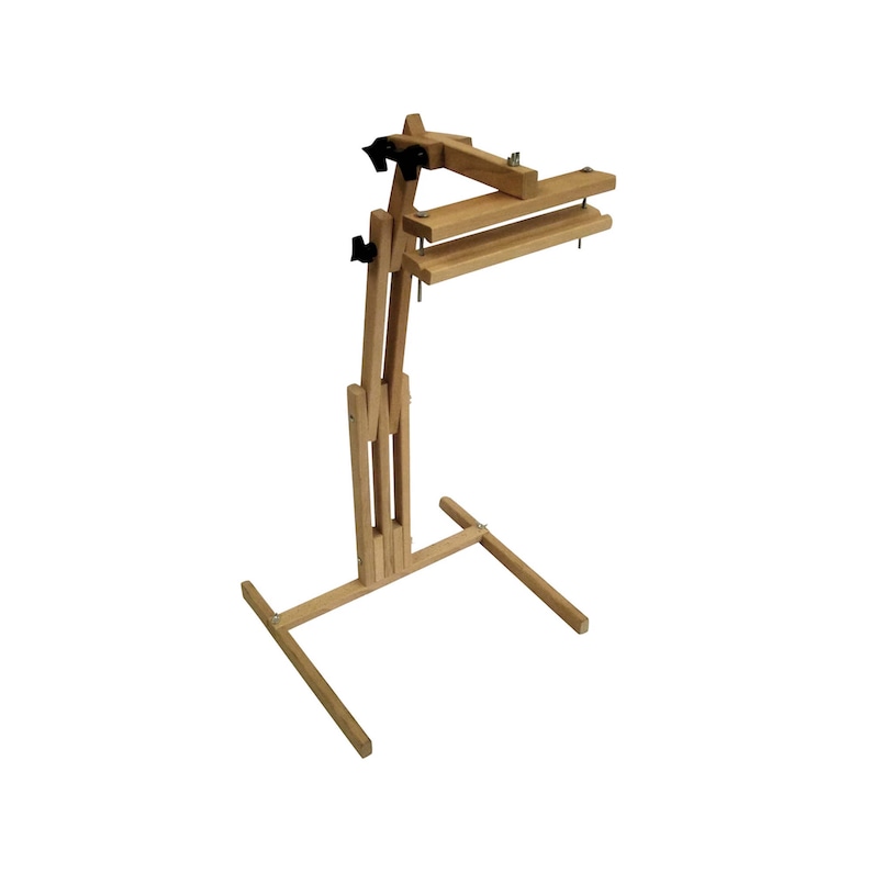 Universal Craft Stand. Frank Edmunds wood floor stand for hoops, stretchers bars, scroll frames. Adjusts for height, angle, L or R use 6111 image 5