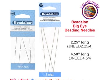 BEADALON Big Eye Needle for stringing beads. Thin needles with long eyes. 4 needles per package. Choose 2.25" or 4.5" size