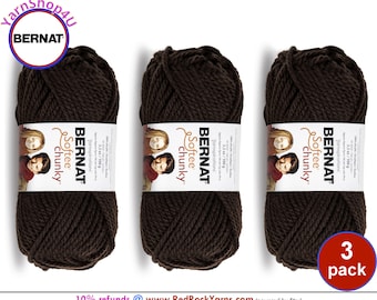 DARK TAUPE 3 pack! Bernat Softee Chunky Yarn Super Bulky Yarn. 3.5oz | 108yds | 100% Acrylic Yarn. 3 skeins per pack = Bulk Buy!