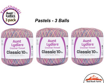 PASTELS VARIEGATED 3 pack! Aunt Lydia's Classic 10 Crochet Thread. 300yds. Item #154-0465