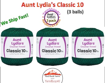 FOREST GREEN 3 Pack! Aunt Lydia's Classic 10 Crochet Thread. Item #154-0449