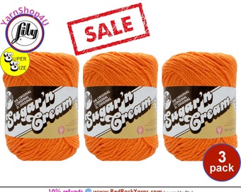 CLEARANCE SALE! Hot Orange - 3 Pack! Super Size 4oz | 190yds. 100% Cotton yarn. Original Lily Sugar N Cream (4 ounces | 190 yards) 3 skeins!