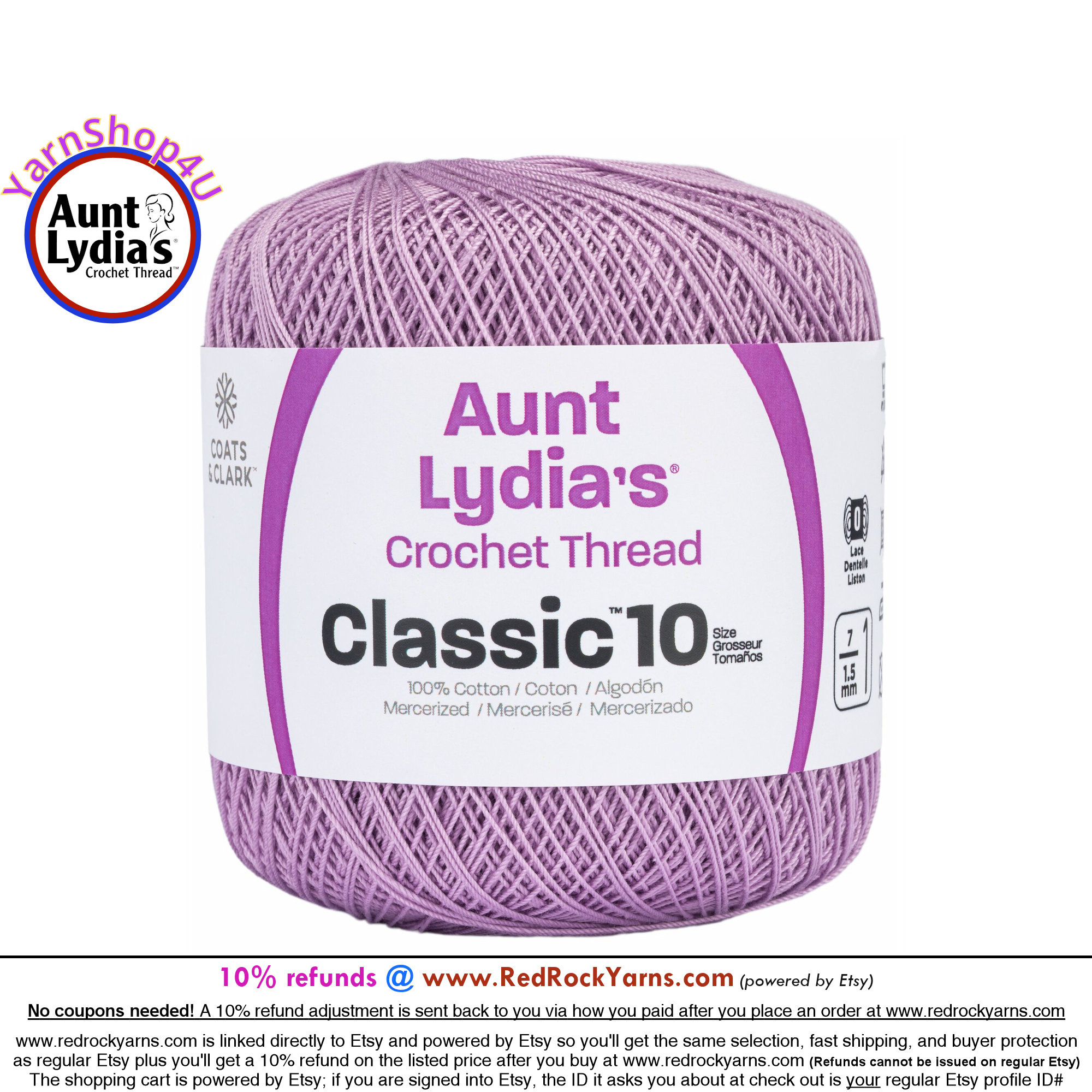 Fil pour crochet en coton classique Aunt Lydia's