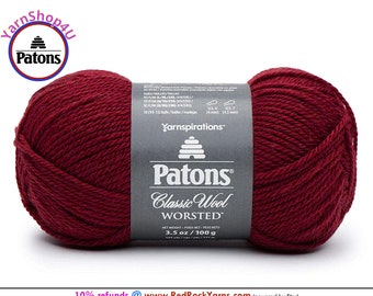CLARET - Patons Classic Wool Worsted Yarn Medium Weight (4). 100% wool yarn. 3.5oz | 194 yards (100g | 177m)