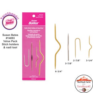 Cable Stitch Holders & Handi Tool by Susan Bates. 4pc collection with 1 Handi Tool and 3 Cable Stitch Holders as pictured. #14093