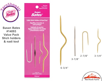 Cable Stitch Holders & Handi Tool by Susan Bates. 4pc collection with 1 Handi Tool and 3 Cable Stitch Holders as pictured. #14093