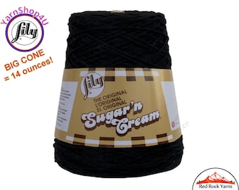 BLACK - 14oz | 674 yards Cone. Lily Sugar N Cream Cotton yarn. 100% cotton. Great for dishcloths and more!