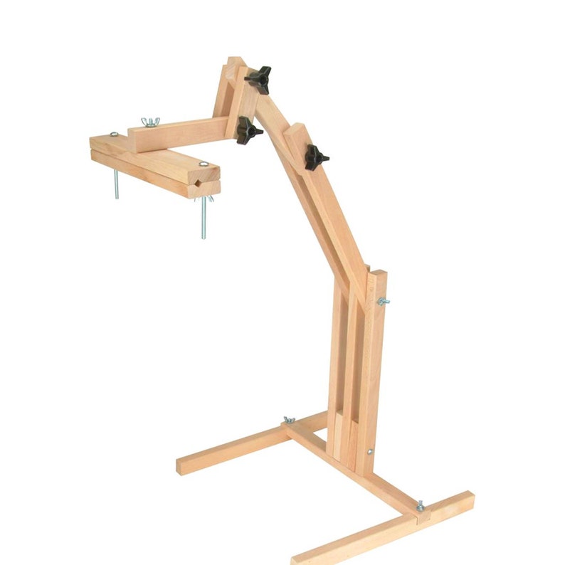 Universal Craft Stand. Frank Edmunds wood floor stand for hoops, stretchers bars, scroll frames. Adjusts for height, angle, L or R use 6111 image 3