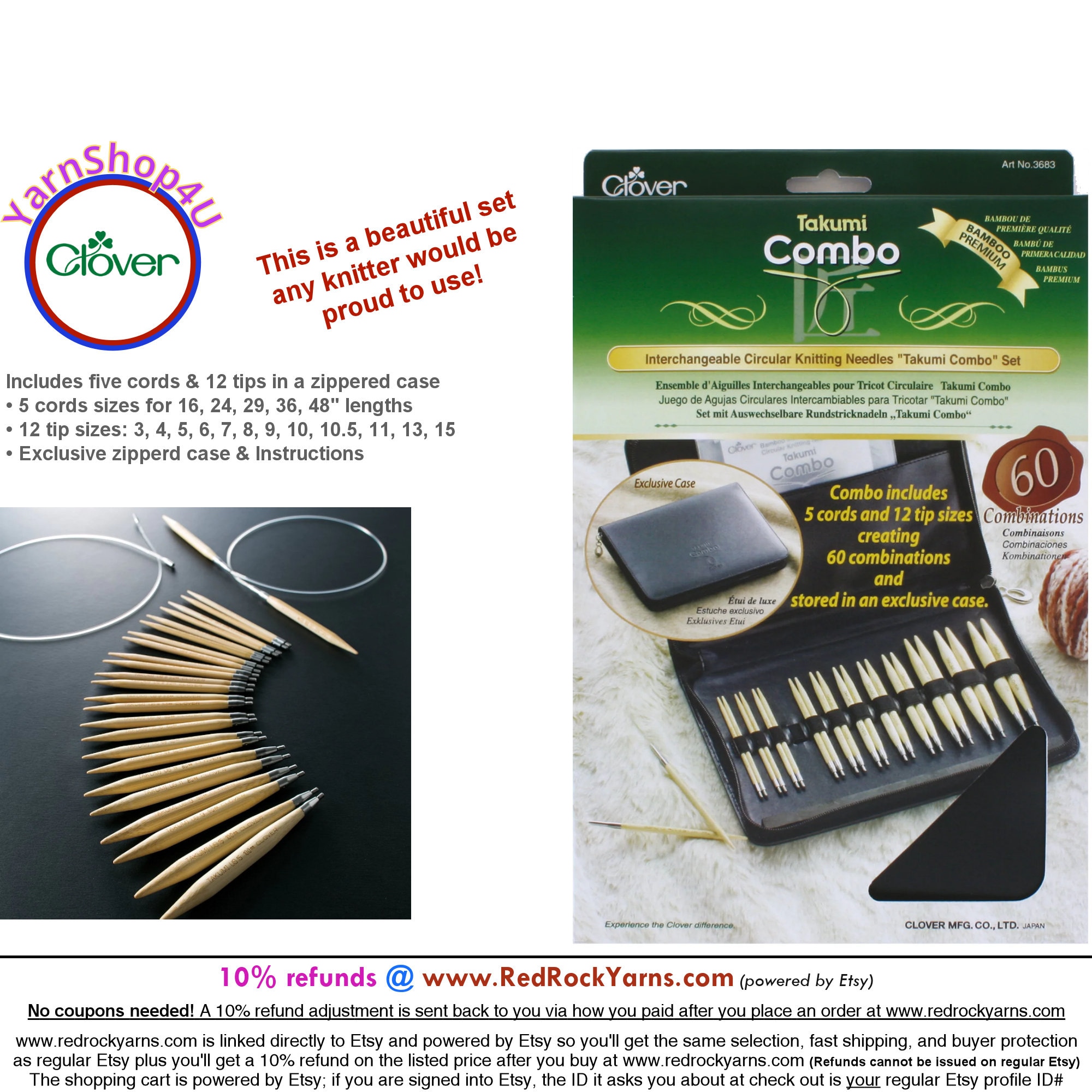 Clover 36 Bamboo Circular Knitting Needle Set