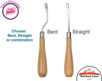 Latch Hook Bent or Straight + Get 1 or 2! The Susan Bates Latch Rug Hook is 6.25" long and has a round wood handle. #12919 and #12920