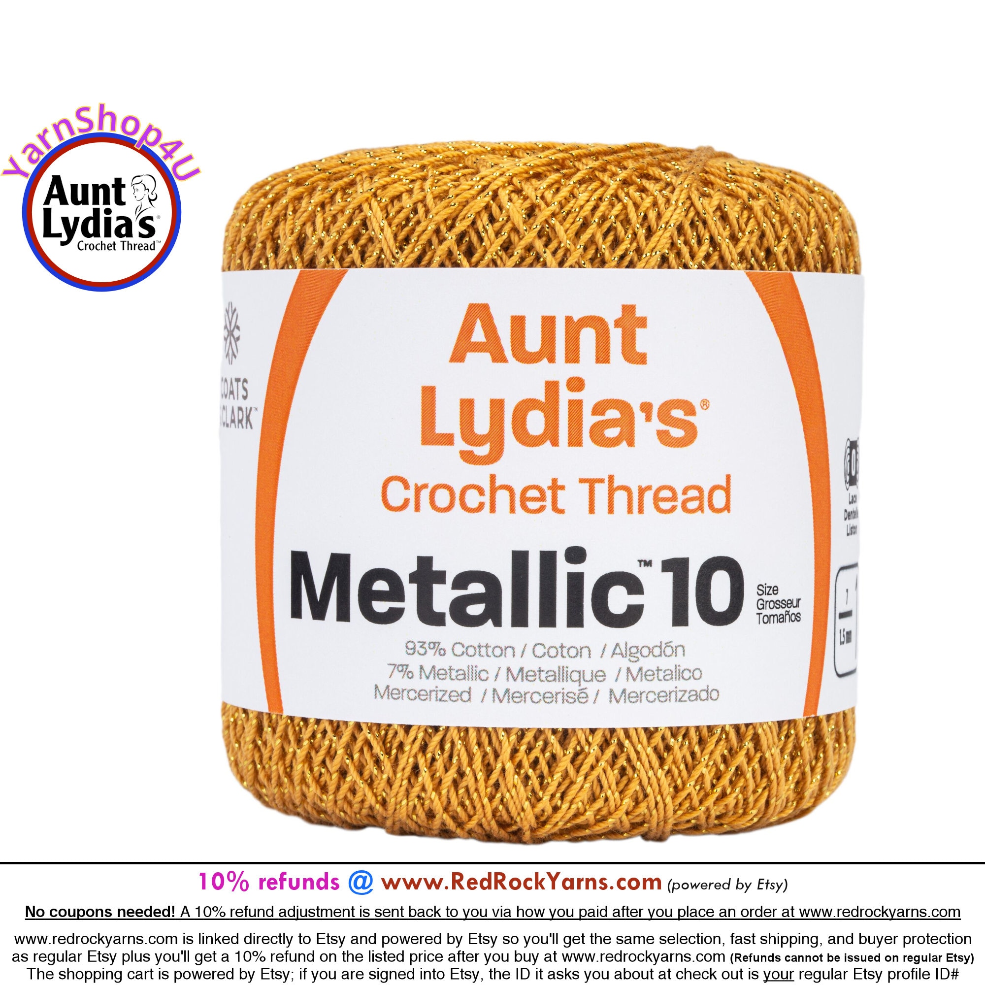 GOLDEN YELLOW - Aunt Lydia's Classic 10 Crochet Thread. Item #154-0422