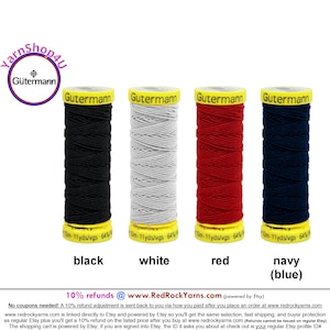 GUTERMANN ELASTIC Sewing Thread Black, White, Red. or Navy (dark blue). 11 yards ea spool. 64% polyester / 36 polyurethane. Pick your color!