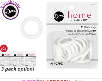 1" Dritz Home Plastic Rings. 14 pieces per package. 1" outer, 9/16" inner. #8932 [Pick 1 package or a 3 pack box bulk buy]