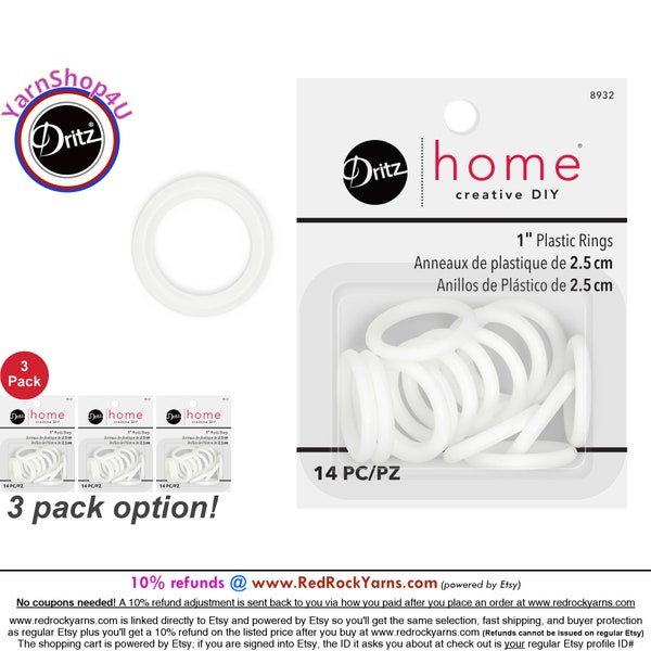 1" Dritz Home Plastic Rings. 14 pieces per package. 1" outer, 9/16" inner. #8932 [Pick 1 package or a 3 pack box bulk buy]