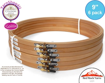9" Pack of 6 Embroidery hoops. Frank A Edmunds / Colonial Needle Quality Hoops hard wood w/ Smooth rounded edges and screw caps. CNEH-9N