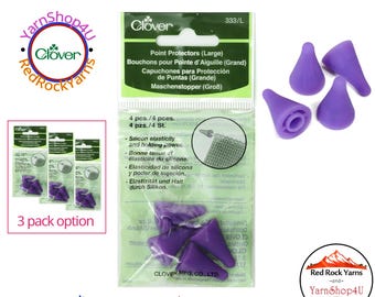 Large Clover Point Protectors (1 pack or 3). For needle sizes 5 - 10.5 Purple Silicone Knitting Needle Tip Protectors. #333/L